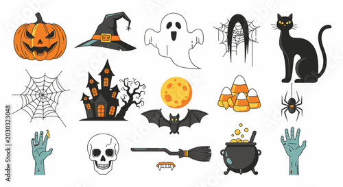 Foto Halloween icons and symbols collection.