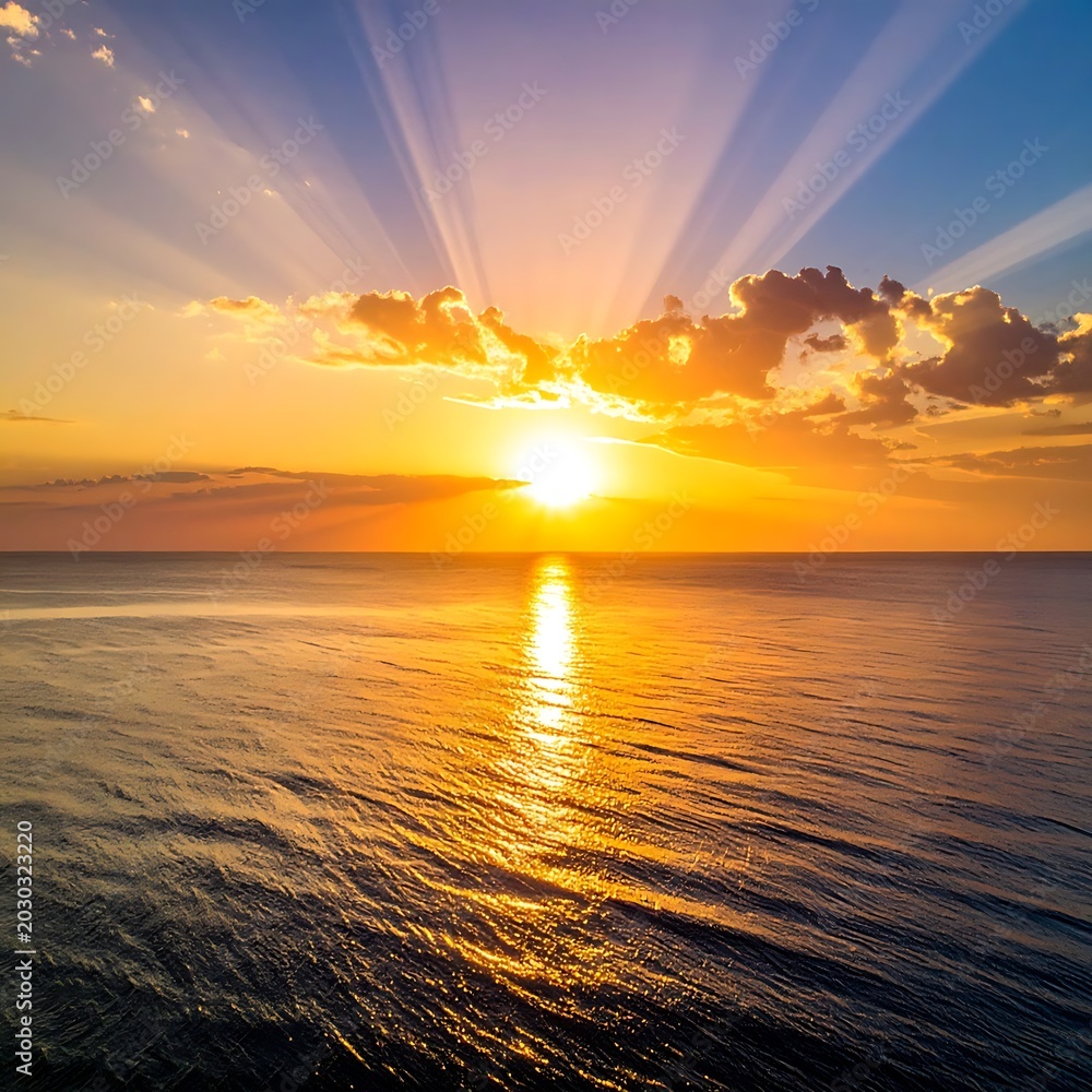 Fototapeta premium A serene ocean sunset with vibrant colors and sun rays