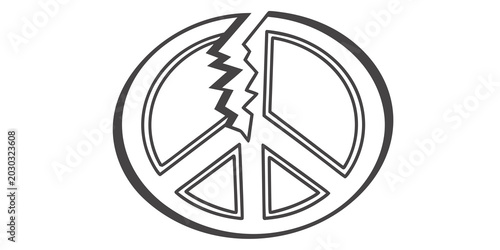 Fotografía Broken peace sign symbol flat vector graphic with fractured conflict illustratio