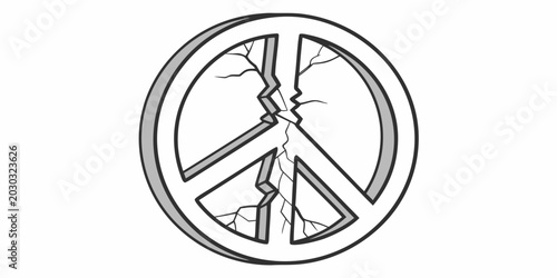Foto 3D cracked peace symbol illustration on white background with three dimensional