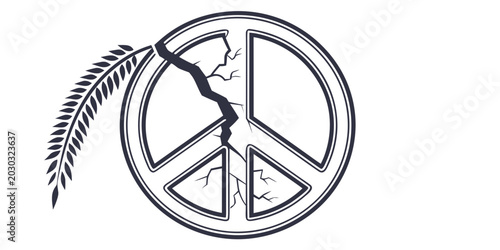 Photos Broken peace symbol with olive branch icon illustration conflict violence shatte