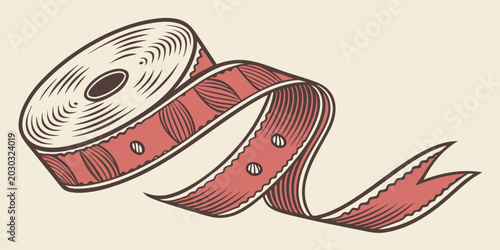 Bild auf Leinwand Decorative red ribbon spool with engraved pattern and dots ribbon roll textile i