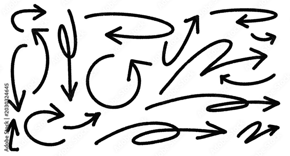 Obraz premium Hand drawn black arrow set isolated on transparent background