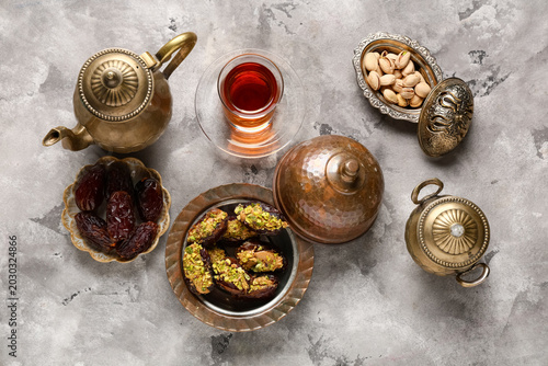 Plate of dried dates stuffe...