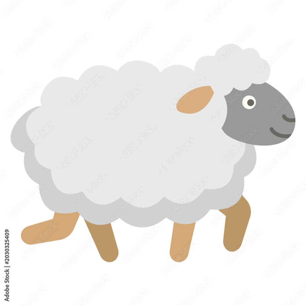 Obraz premium Cute walking sheep cartoon vector illustration isolated on transparent background. Friendly lamb character walking side view element.