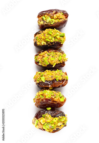 Row of dried dates stuffed ...