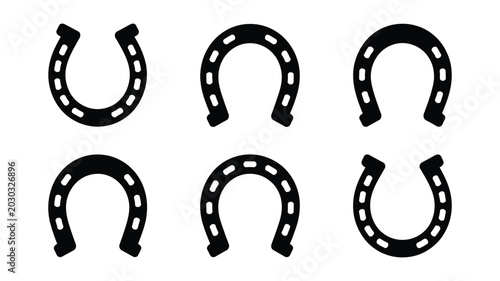 Bild auf Leinwand Minimal lucky horseshoe icon vector set, black flat good luck and fortune symbol