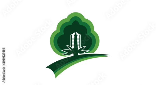 Photos Modern Eco Friendly Home Under Lush Green Tree Illustration.