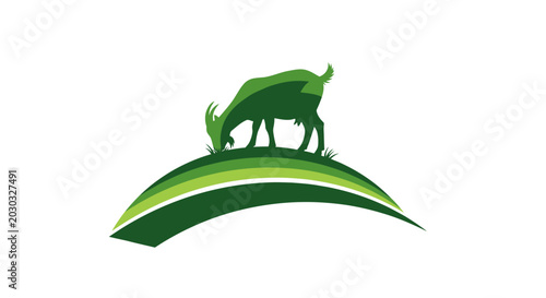 Tableau sur toile Green Silhouette Goat Standing on Stylized Leaf Design.