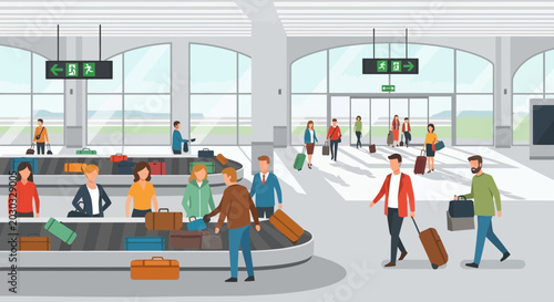 Tableau sur toile Airport baggage claim area with people and luggage on conveyor belt
