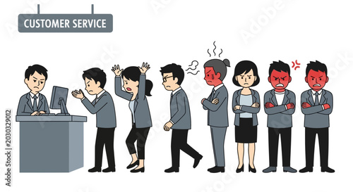 Quadro em tela Angry Customers Queue for Customer Service, Frustration and Dissatisfaction