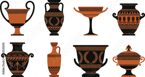 Foto Collection of ancient Greek vase vector illustrations featuring decorative ceram