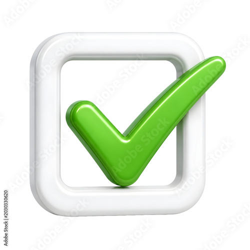 Green Checkmark Approval Box Icon Isolated on White Background