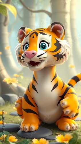 3D Cartoon Illustration Cute 3D Character Tiger Cute Playful Cartoon Tiger 3D Cartoon Tiger