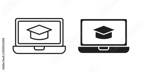 E learning icon linear pictogram. Editable Stroke. Isolated Vector Illustration.