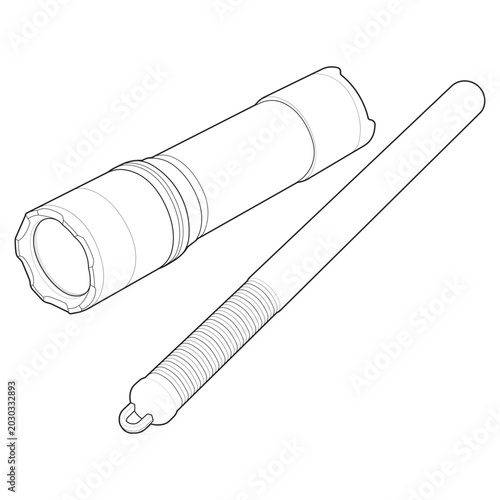Принти на полотні Isometric non lethal police baton drawing for swat law enforcement tactical flas