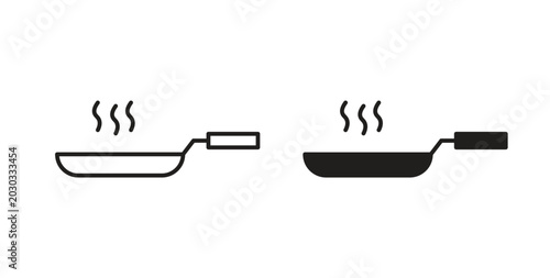 Frying pan icon linear pictogram. Editable Stroke. Isolated Vector Illustration.