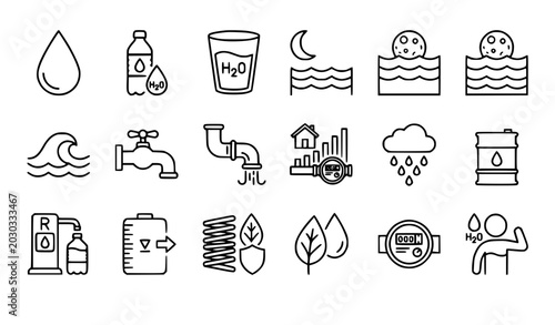 Slika na platnu Minimal Water Linear Icons Collection With Real Estate Utility And Editable Outl