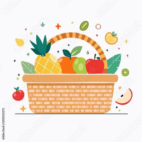 Wicker Basket Filled with Assorted Fresh Fruits