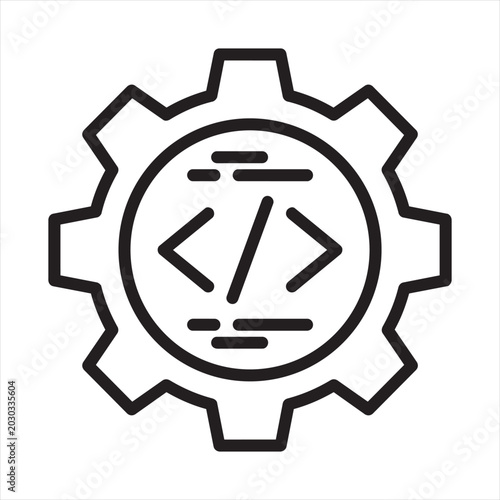 Bild auf Leinwand Gear with code symbols and lines icon programming software development technolog