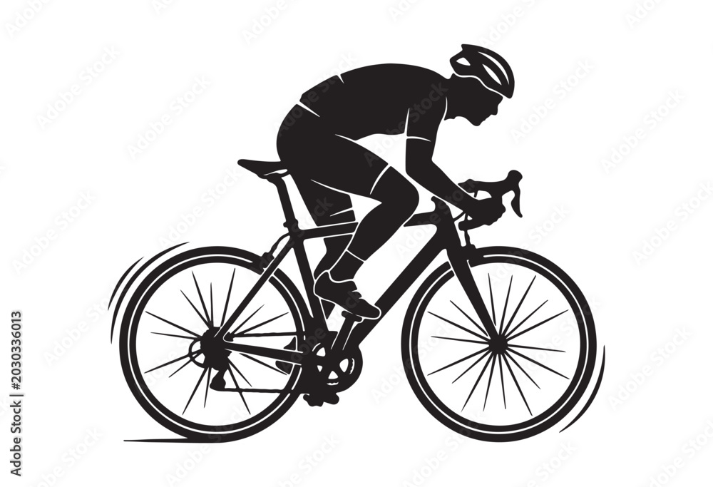 Obraz premium Minimal cyclist icon, Rider on bicycle silhouette, Cyclist silhouette vector.