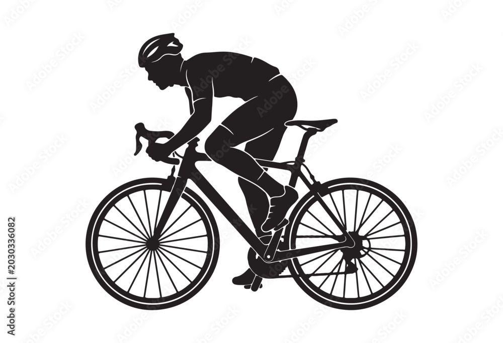 Fototapeta premium Minimal cyclist icon, Rider on bicycle silhouette, Cyclist silhouette vector.