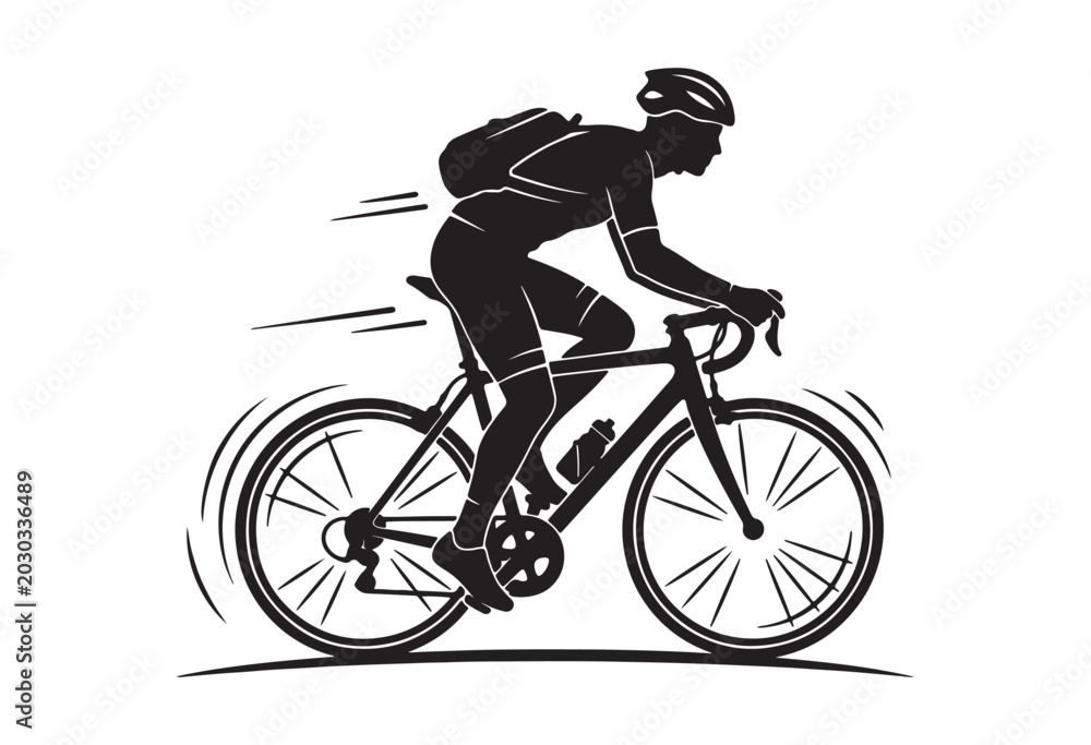 Naklejka premium Minimal cyclist icon, Rider on bicycle silhouette, Cyclist silhouette vector.