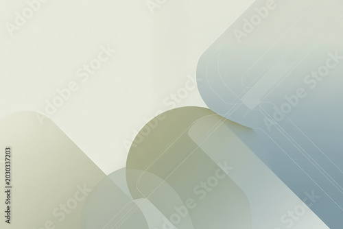 Modern geometric shapes with rounded corners are layered over a soft green and blue gradient