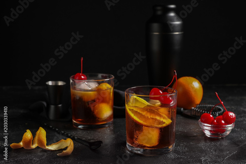 Glasses of tasty Old Fashio...