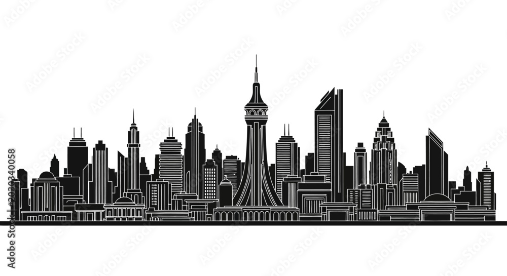 Fototapeta premium Modern City Skyline Silhouette on White Background