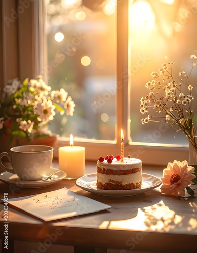 still life with candle and flowers