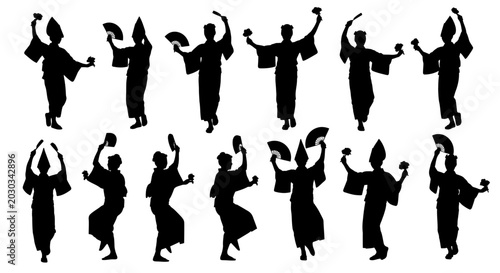 Принти на полотні Japanese Traditional Folk Dance Silhouettes