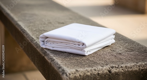 Clean White Folded Bed Sheet on Textured Concrete Surface
