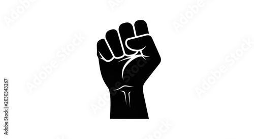 Black fist raised in protest, symbol of power, resistance, and solidarity