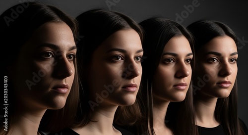 Multiple Faces of a Young Woman, Identity, Individuality, Self-Reflection, Composite Portrait