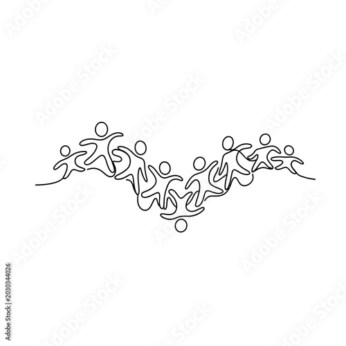 Continuous line drawing of abstract people holding hands together
