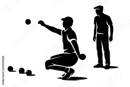 Canvastavla Silhouette of players competing in a petanque or bocce game
