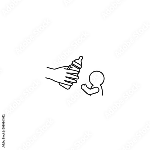 Continuous line drawing of hand feeding baby with a bottle