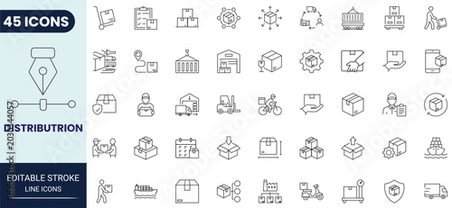 Foto Distribution icon set in outline style