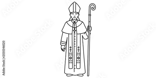 Bild auf Leinwand Bishop in Full Regalia Holding a Crozier Staff