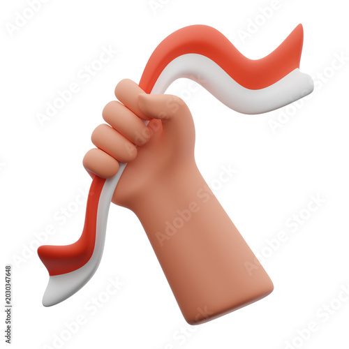 Bild auf Leinwand hand holding indonesian ribbon flag 3d illustration