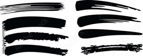 black ink brush strokes set hand drawn textured paint grunge underline banners elements artistic calligraphic smudge isolated design component backdrop graphic