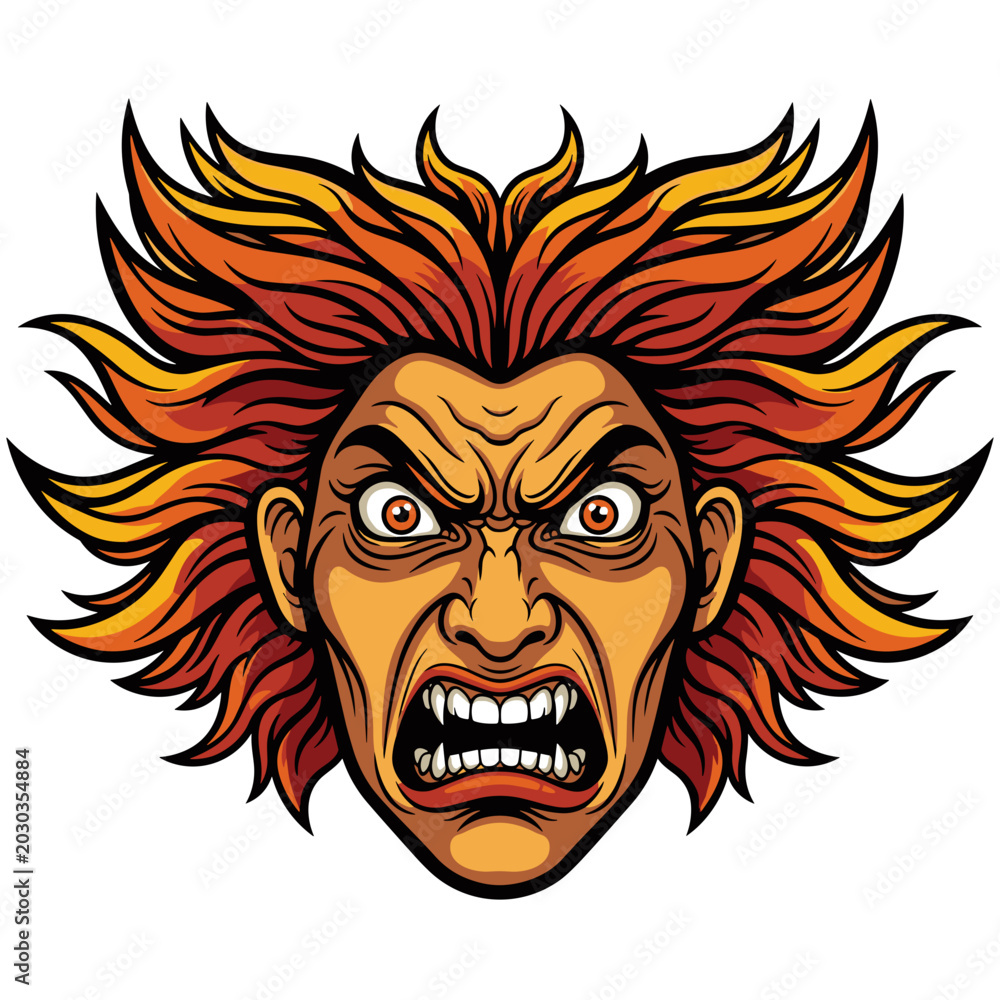 Obraz premium Intense Screaming Man Face with Flaming Red Hair