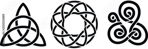 Fotografía Celtic knot vector symbols set featuring triquetra triskele and circular geometr