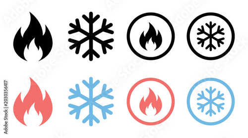 Принти на полотні Fire and Ice Icons Heat and Cold Symbols for Design and Information