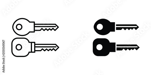 Foto Black and white outline keys icon set with matching pairs