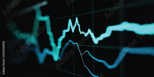 Bild auf Leinwand An abstract blue technology screen displays a fusion of a stock market chart and