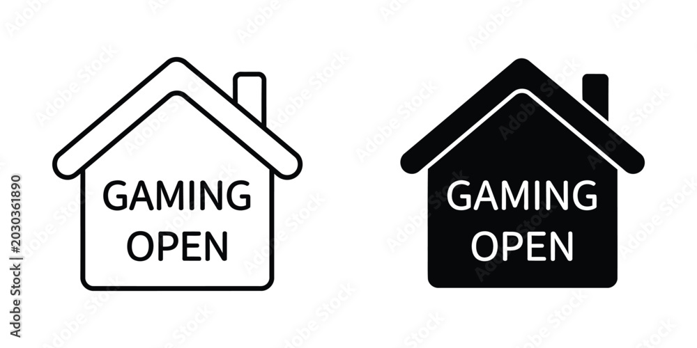 Obraz premium Gaming open house icon set - white and black vector illustration