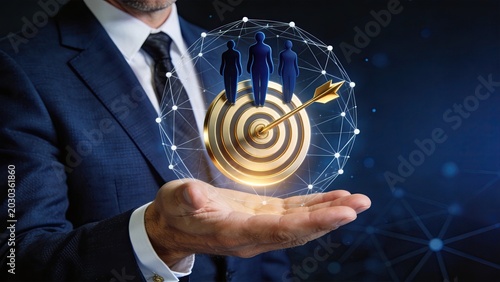Business strategy target audience goal success, marketing plan aiming at customers, corporate vision achievement, leadership team management, professional growth and development,
