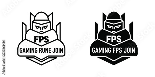 Fotografia Black and white fps gaming clan logo with cat mascot